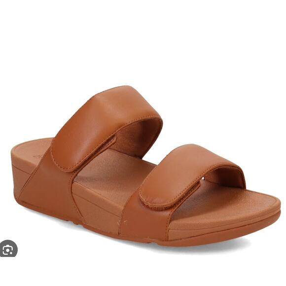 FitFlop Lulu Leather Adjustable Slide Sandals Tan 8 - Picture 1 of 5
